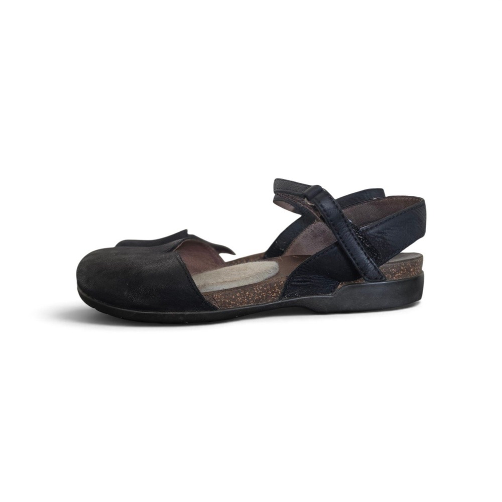 Dansko Rowan Black Leather Boho Workwear Flat Slingback Sandals sz 37 US 6.5